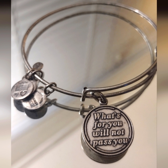 Alex And Ani Set Of 3 Words Silver Adjustable Bangles - Picture 5 of 10